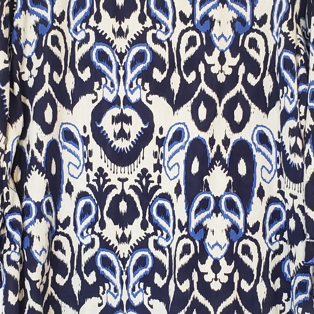 Tantrums Embroidered Cotton Tunic Split V Neck Paisley Print Blue White Size XXL - Picture 12 of 12